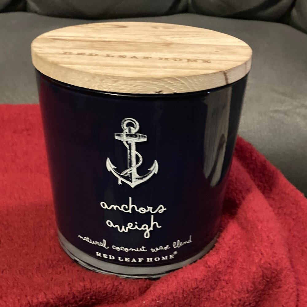 Large Red Leaf Home Anchors Aweigh Scented Candle W/Three Wicks-24 oz-BRAND NEW